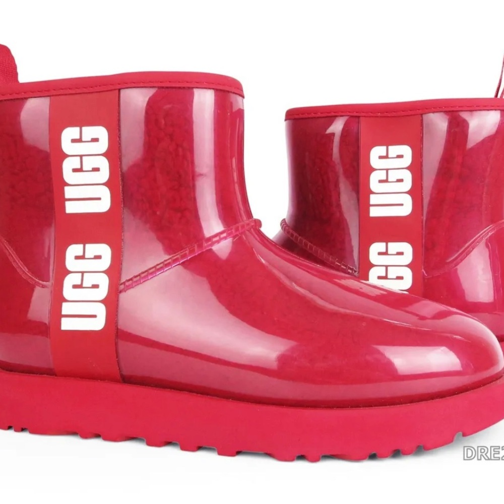 UGG Classic Clear Mini Ribbon Red Fur Boots Womens Size 7 *